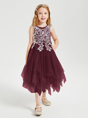 Robes de Demoiselle d'Honneur Junior en Tulle à Longueur de Mollet Cabernet