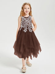 Robes de Demoiselle d'Honneur Junior en Tulle à Longueur de Mollet Chocolat