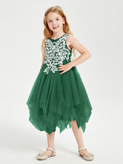 Robes de Demoiselle d'Honneur Junior en Tulle à Longueur de Mollet Vert Foncé