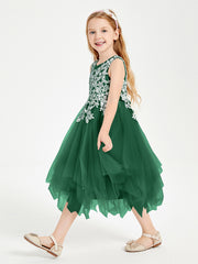 Robes de Demoiselle d'Honneur Junior en Tulle à Longueur de Mollet Vert Foncé