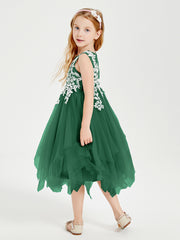 Robes de Demoiselle d'Honneur Junior en Tulle à Longueur de Mollet Vert Foncé