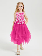 Robes de Demoiselle d'Honneur Junior en Tulle à Longueur de Mollet Fuchsia