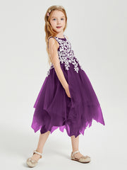 Robes de Demoiselle d'Honneur Junior en Tulle à Longueur de Mollet Raisin