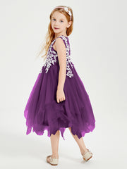 Robes de Demoiselle d'Honneur Junior en Tulle à Longueur de Mollet Raisin