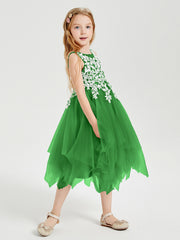 Robes de Demoiselle d'Honneur Junior en Tulle à Longueur de Mollet Vert