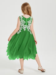 Robes de Demoiselle d'Honneur Junior en Tulle à Longueur de Mollet Vert