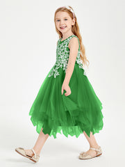Robes de Demoiselle d'Honneur Junior en Tulle à Longueur de Mollet Vert
