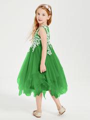 Robes de Demoiselle d'Honneur Junior en Tulle à Longueur de Mollet Vert