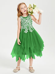 Robes de Demoiselle d'Honneur Junior en Tulle à Longueur de Mollet Vert