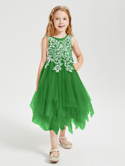 Robes de Demoiselle d'Honneur Junior en Tulle à Longueur de Mollet Vert