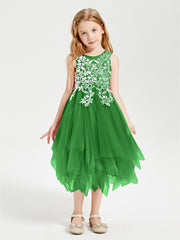 Robes de Demoiselle d'Honneur Junior en Tulle à Longueur de Mollet Vert