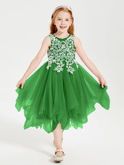 Robes de Demoiselle d'Honneur Junior en Tulle à Longueur de Mollet Vert