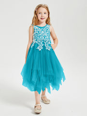 Robes de Demoiselle d'Honneur Junior en Tulle à Longueur de Mollet Jade