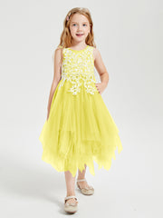 Robes de Demoiselle d'Honneur Junior en Tulle à Longueur de Mollet Citron