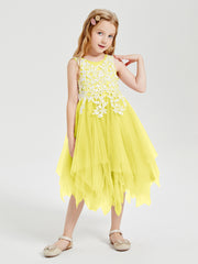 Robes de Demoiselle d'Honneur Junior en Tulle à Longueur de Mollet Citron