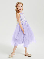 Robes de Demoiselle d'Honneur Junior en Tulle à Longueur de Mollet Lilas