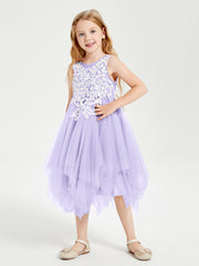 Robes de Demoiselle d'Honneur Junior en Tulle à Longueur de Mollet Lilas
