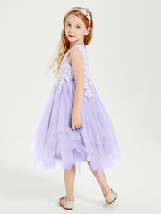 Robes de Demoiselle d'Honneur Junior en Tulle à Longueur de Mollet Lilas