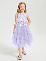 Robes de Demoiselle d'Honneur Junior en Tulle à Longueur de Mollet Lilas