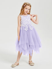 Robes de Demoiselle d'Honneur Junior en Tulle à Longueur de Mollet Lilas
