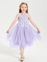 Robes de Demoiselle d'Honneur Junior en Tulle à Longueur de Mollet Lilas