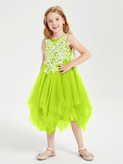 Robes de Demoiselle d'Honneur Junior en Tulle à Longueur de Mollet Vert Citron