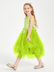 Robes de Demoiselle d'Honneur Junior en Tulle à Longueur de Mollet Vert Citron