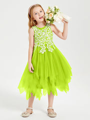 Robes de Demoiselle d'Honneur Junior en Tulle à Longueur de Mollet Vert Citron