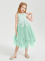 Robes de Demoiselle d'Honneur Junior en Tulle à Longueur de Mollet Vert Menthe