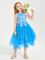 Robes de Demoiselle d'Honneur Junior en Tulle à Longueur de Mollet Bleu Océan