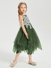 Robes de Demoiselle d'Honneur Junior en Tulle à Longueur de Mollet Olive Verte