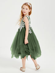 Robes de Demoiselle d'Honneur Junior en Tulle à Longueur de Mollet Olive Verte