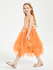 Robes de Demoiselle d'Honneur Junior en Tulle à Longueur de Mollet Orange