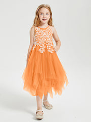 Robes de Demoiselle d'Honneur Junior en Tulle à Longueur de Mollet Orange