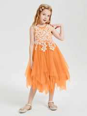 Robes de Demoiselle d'Honneur Junior en Tulle à Longueur de Mollet Orange