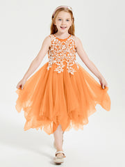 Robes de Demoiselle d'Honneur Junior en Tulle à Longueur de Mollet Orange