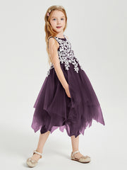Robes de Demoiselle d'Honneur Junior en Tulle à Longueur de Mollet Plum