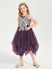 Robes de Demoiselle d'Honneur Junior en Tulle à Longueur de Mollet Plum