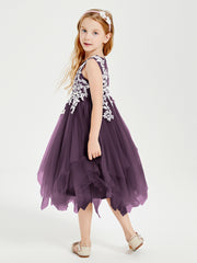 Robes de Demoiselle d'Honneur Junior en Tulle à Longueur de Mollet Plum