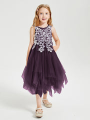 Robes de Demoiselle d'Honneur Junior en Tulle à Longueur de Mollet Plum