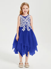 Robes de Demoiselle d'Honneur Junior en Tulle à Longueur de Mollet Bleu Royale
