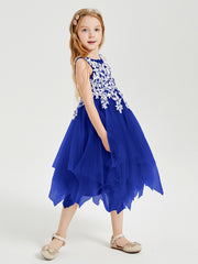 Robes de Demoiselle d'Honneur Junior en Tulle à Longueur de Mollet Bleu Royale