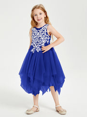 Robes de Demoiselle d'Honneur Junior en Tulle à Longueur de Mollet Bleu Royale