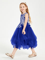 Robes de Demoiselle d'Honneur Junior en Tulle à Longueur de Mollet Bleu Royale