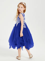 Robes de Demoiselle d'Honneur Junior en Tulle à Longueur de Mollet Bleu Royale
