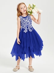 Robes de Demoiselle d'Honneur Junior en Tulle à Longueur de Mollet Bleu Royale