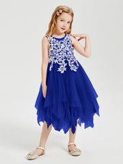 Robes de Demoiselle d'Honneur Junior en Tulle à Longueur de Mollet Bleu Royale