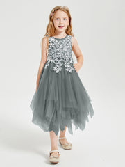Robes de Demoiselle d'Honneur Junior en Tulle à Longueur de Mollet Gris Acier