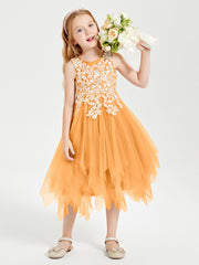 Robes de Demoiselle d'Honneur Junior en Tulle à Longueur de Mollet Mandarine