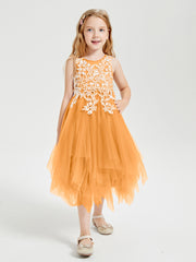 Robes de Demoiselle d'Honneur Junior en Tulle à Longueur de Mollet Mandarine